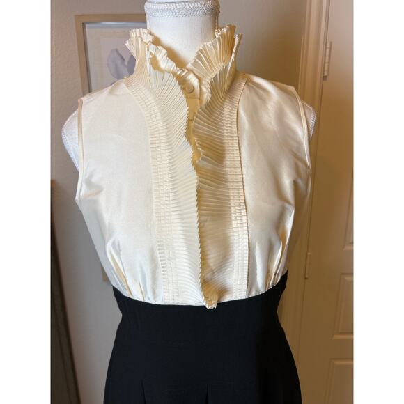 Cavin Klein | Cream/Black Ruffle Collared Fit & Flare Dress | 6 - Picture 4 of 10